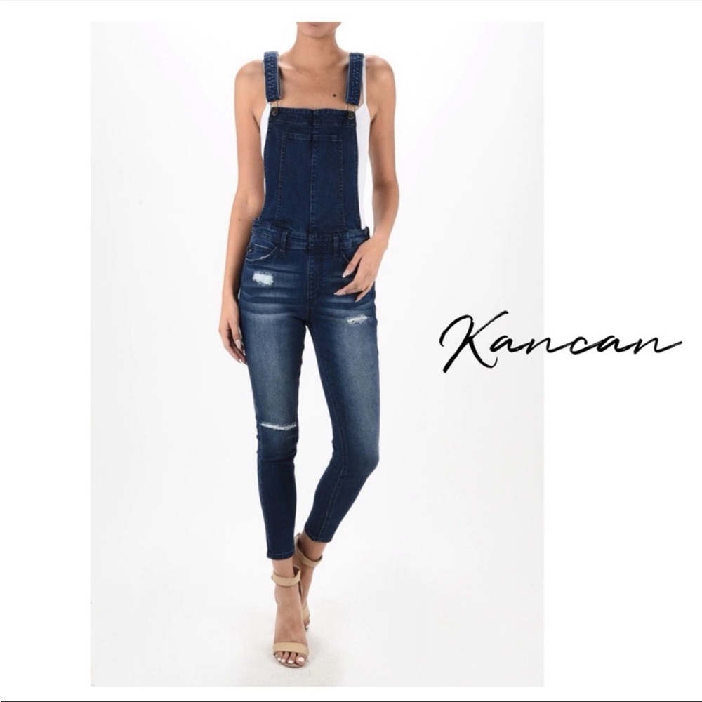 Kancan distressed denim overalls